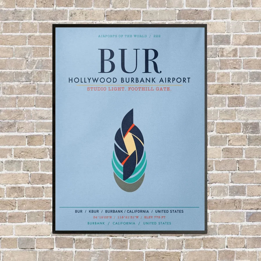 Hollywood Burbank Airport BUR vertical canvas print - framed - light blue background