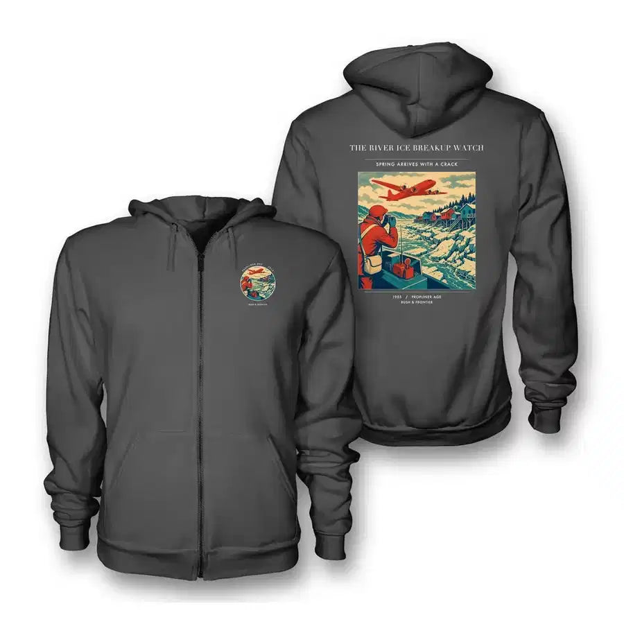 VINTAGE G4491 - The River Ice Breakup Watch - Premium Zipped Hoodie design on darkgray