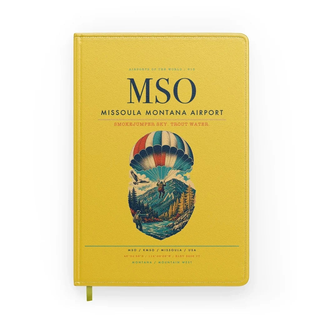 Missoula Montana Airport (MSO) design on yellow notebook
