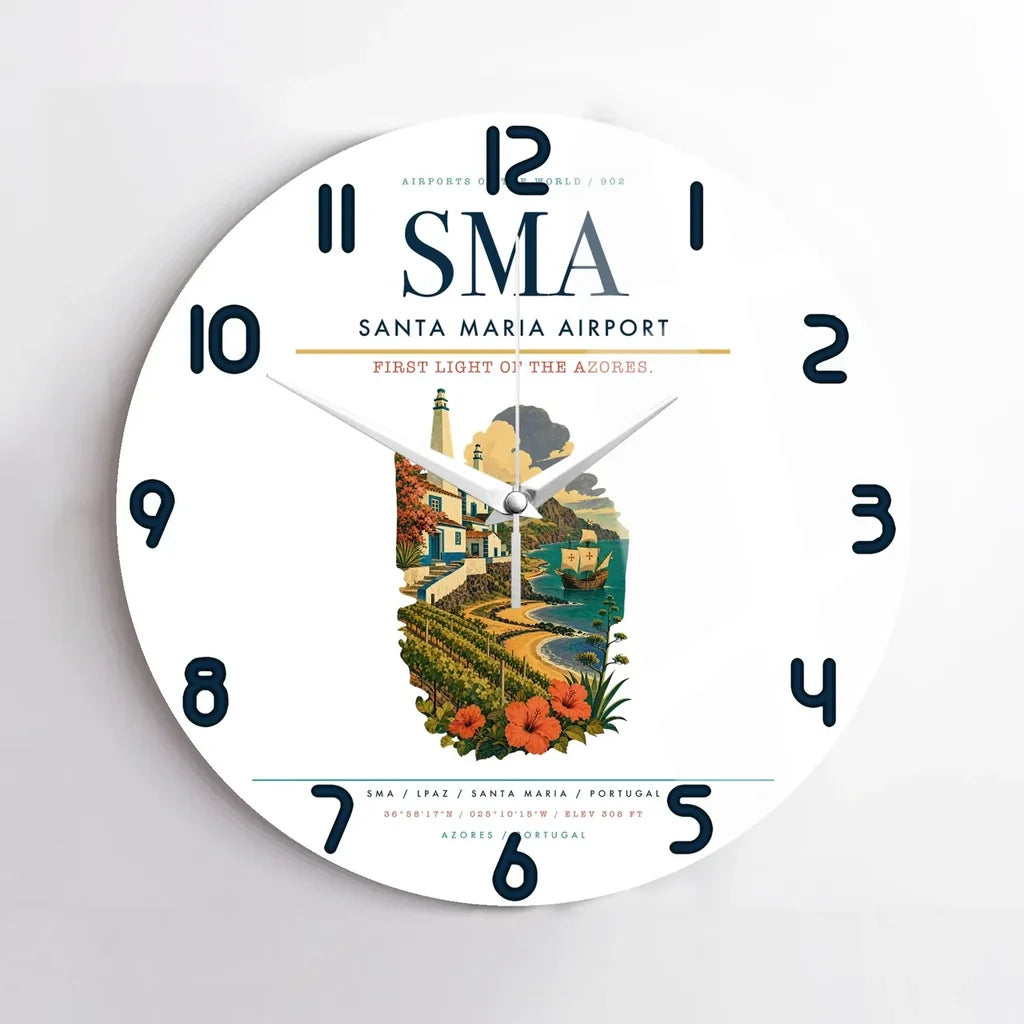 Santa Maria Airport (SMA) design on white no frame wall clock