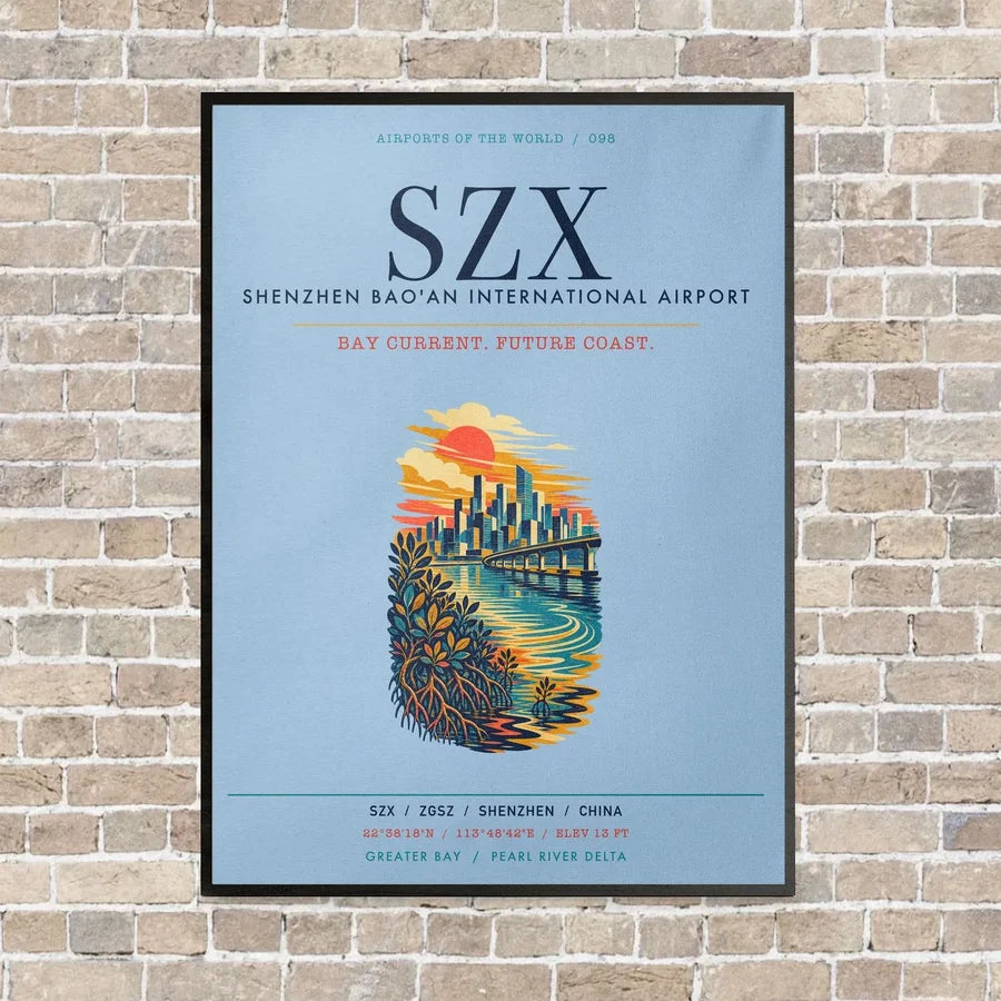 Shenzhen Bao'an International Airport SZX vertical canvas print - framed - light blue background