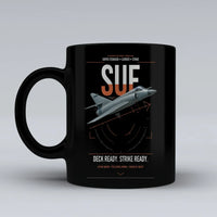Thumbnail for Dassault Super Étendard design on black ceramic mug, double-side print