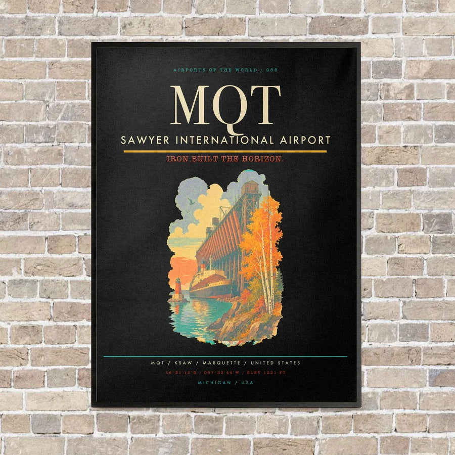Sawyer International Airport MQT vertical canvas print - framed - black background