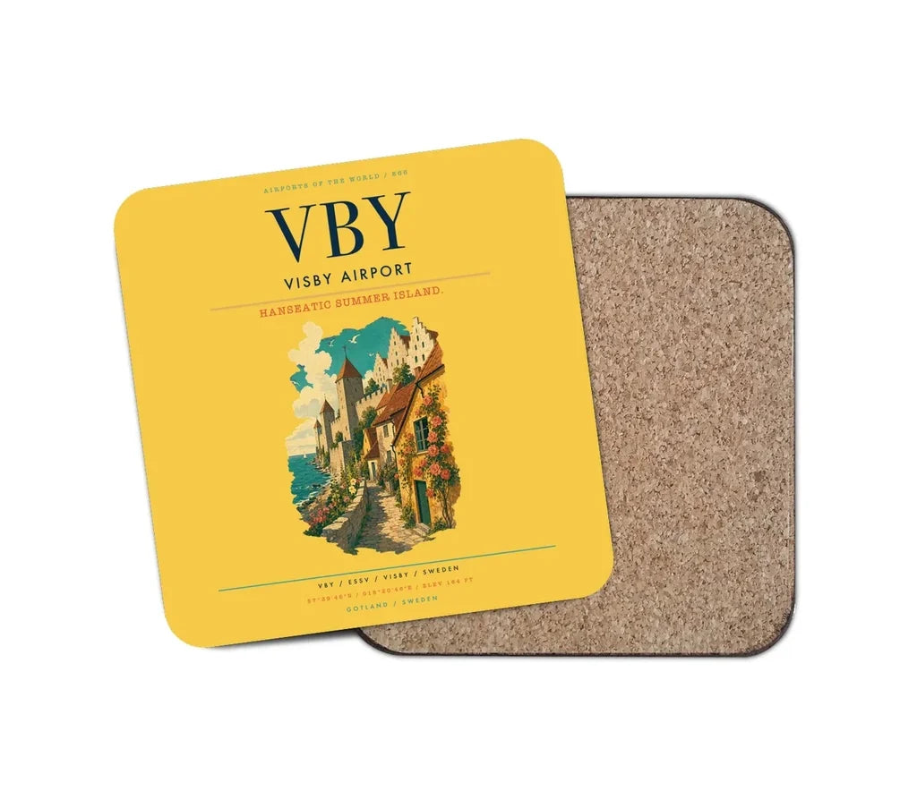 Visby Airport (VBY) design on yellow 1 piece coaster