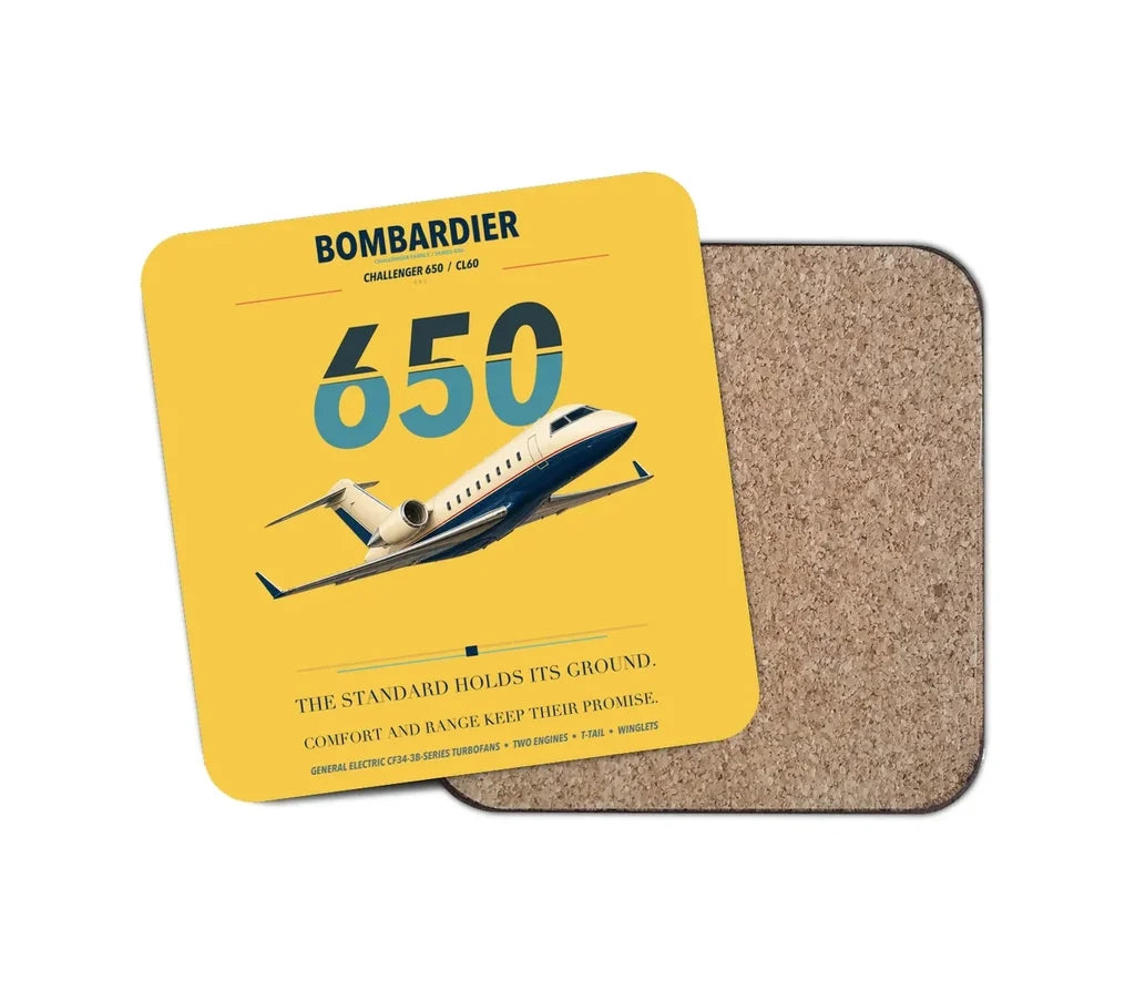 Bombardier Challenger 650 design on yellow 1 piece coaster