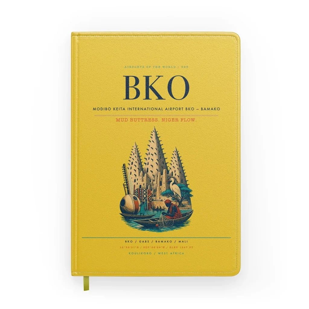 Modibo Keita International Airport (BKO) design on yellow notebook