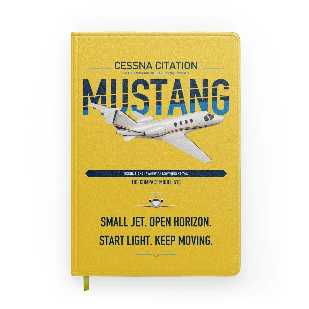 Cessna Citation Mustang design on yellow notebook