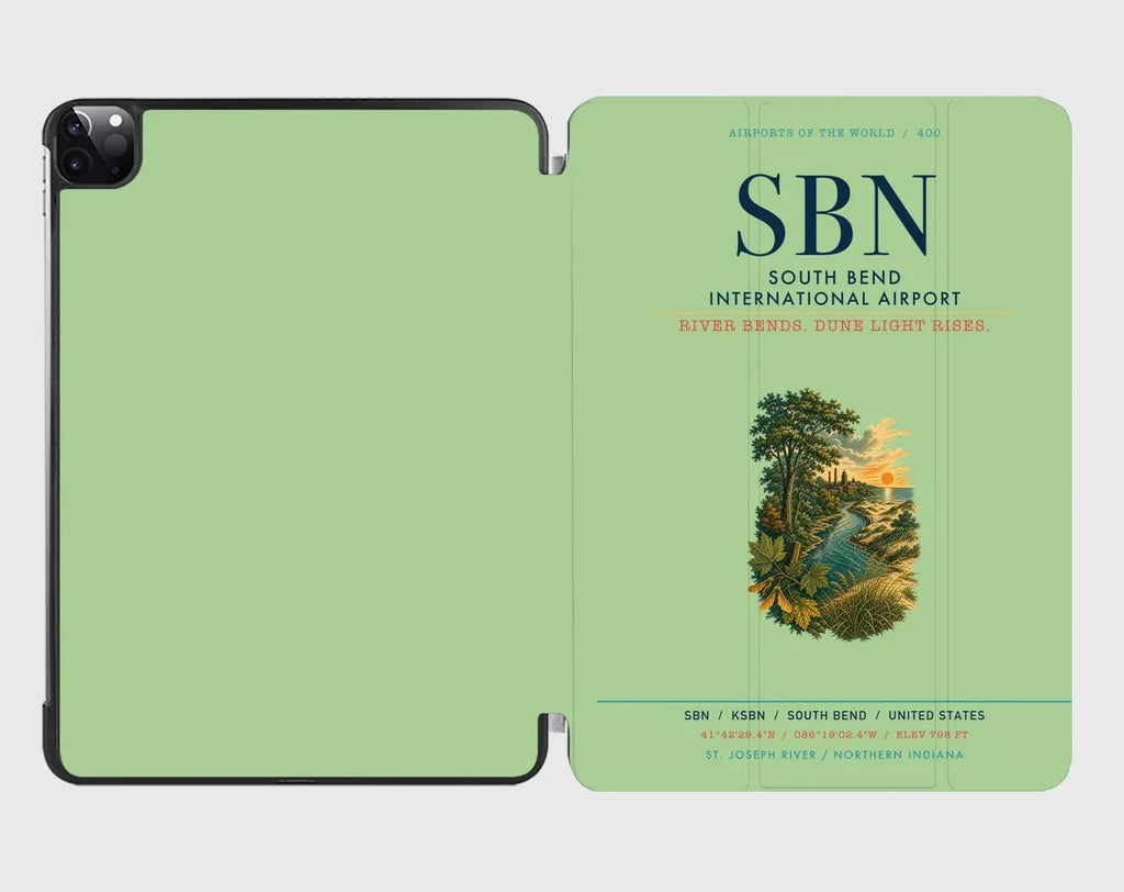 South Bend International Airport (SBN) design on light green ipad tablet case