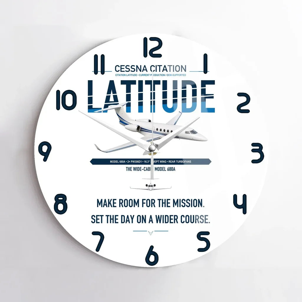 Cessna Citation Latitude design on white no frame wall clock