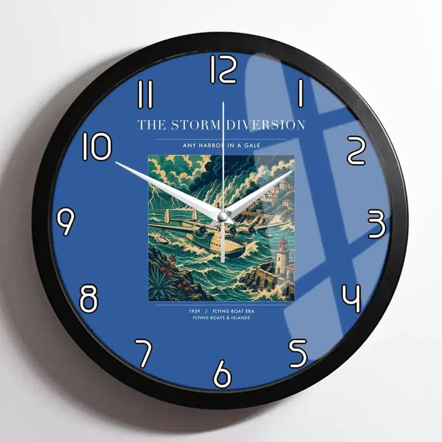 VINTAGE G4074 - The Storm Diversion - Designed Wall Clocks design on blue framed