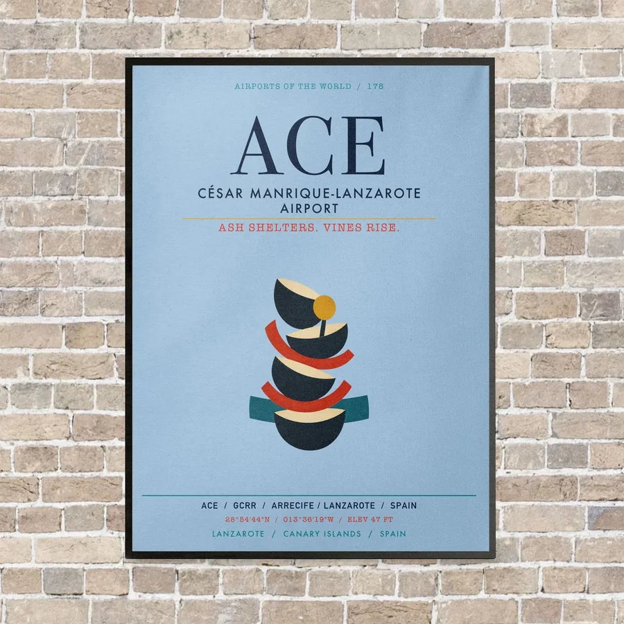 César Manrique-Lanzarote Airport ACE vertical canvas print - framed - light blue background
