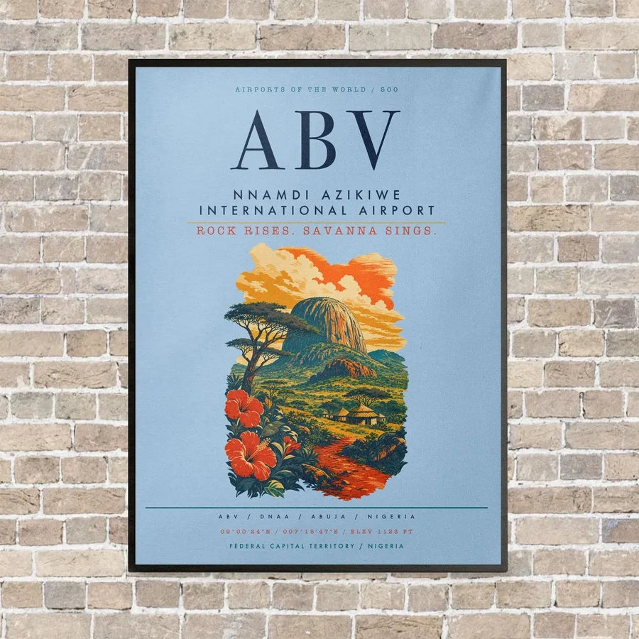 Nnamdi Azikiwe International Airport ABV vertical canvas print - framed - light blue background