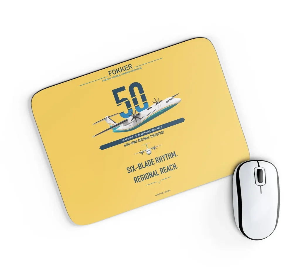 Fokker 50 design on yellow rectangle mouse pad