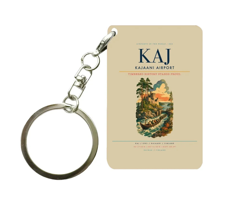 Kajaani Airport (KAJ) design on beige key chain