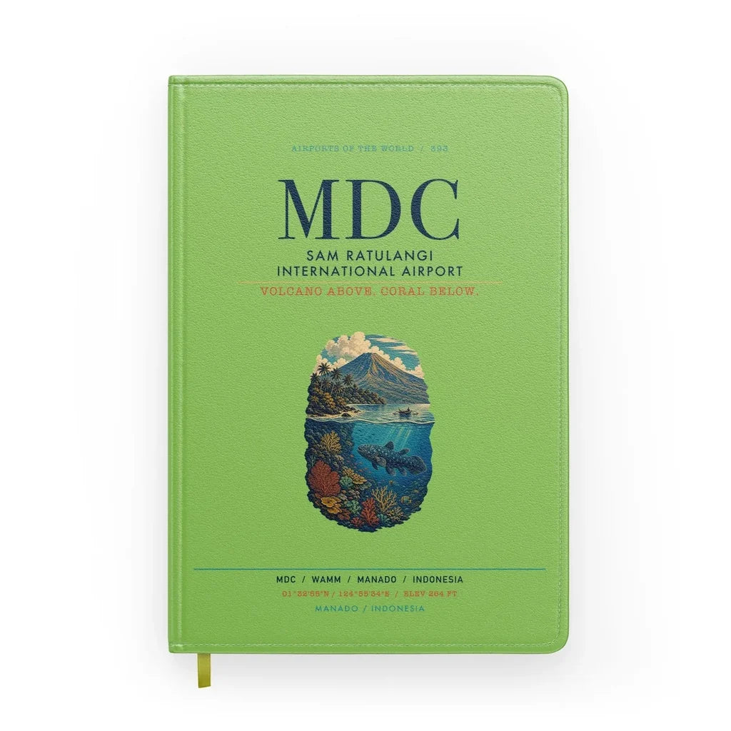 Sam Ratulangi International Airport Manado (MDC) design on light green notebook