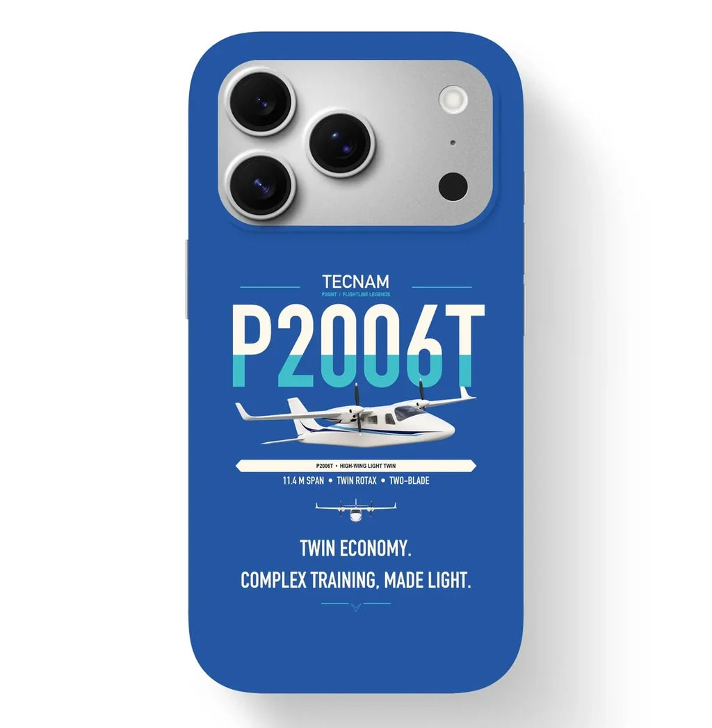 Tecnam P2006T design on blue magsafe iphone case, for iPhone 17 Pro