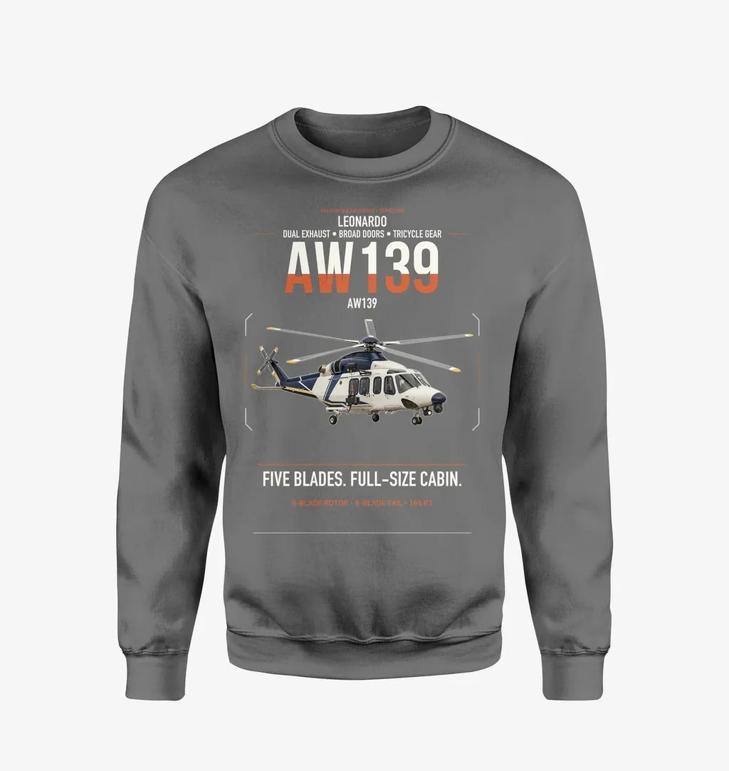 Leonardo AW139 design on gray sweatshirt