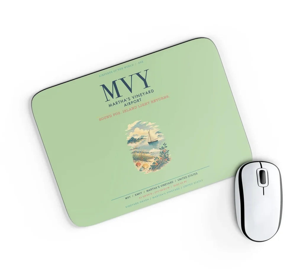 Martha's Vineyard Airport (MVY) design on light green rectangle mouse pad