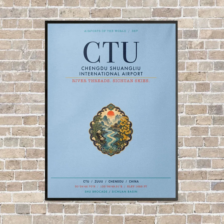 Chengdu Shuangliu International Airport CTU vertical canvas print - framed - light blue background