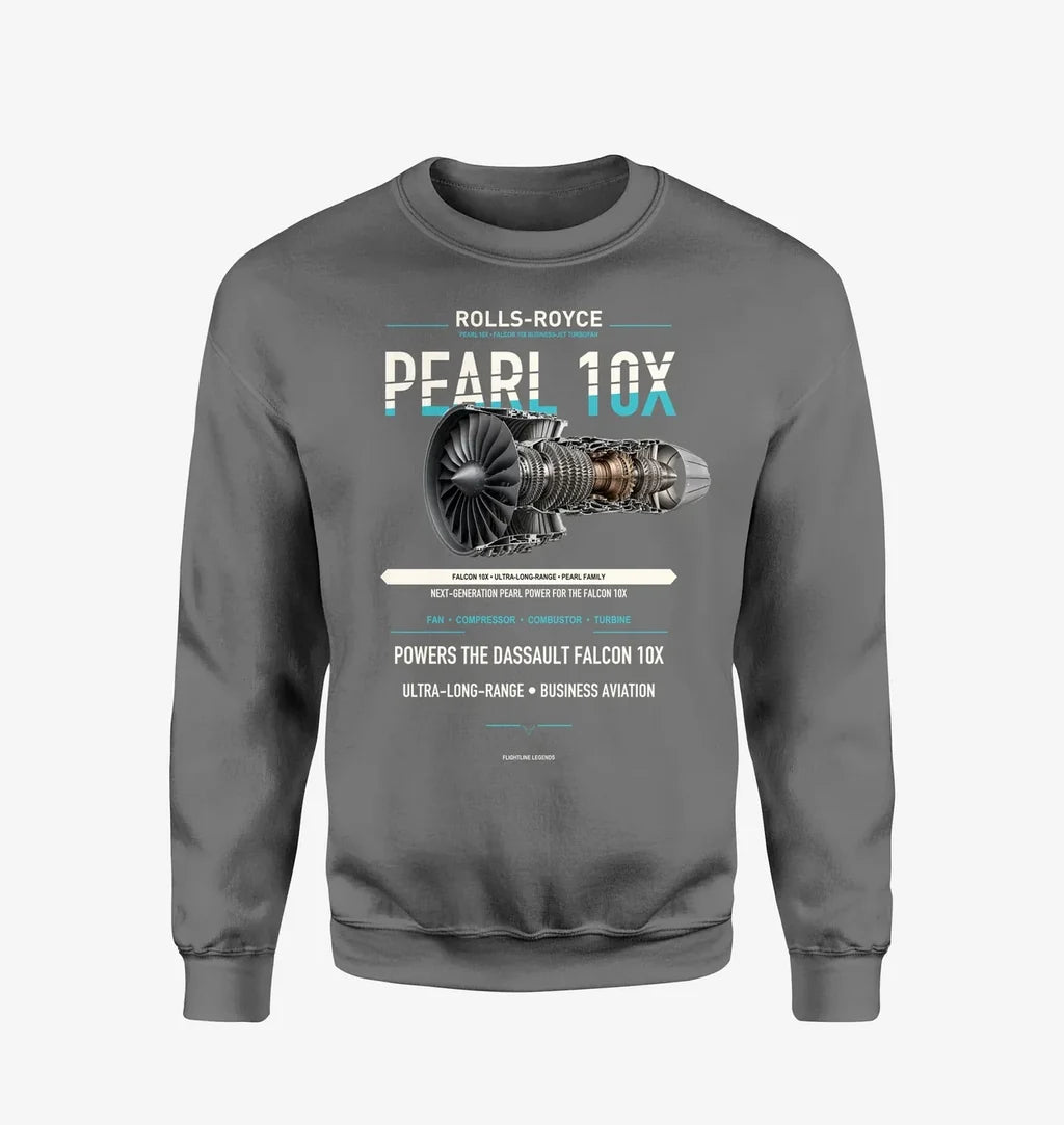 PEARL 10X design on gray sweatshirt