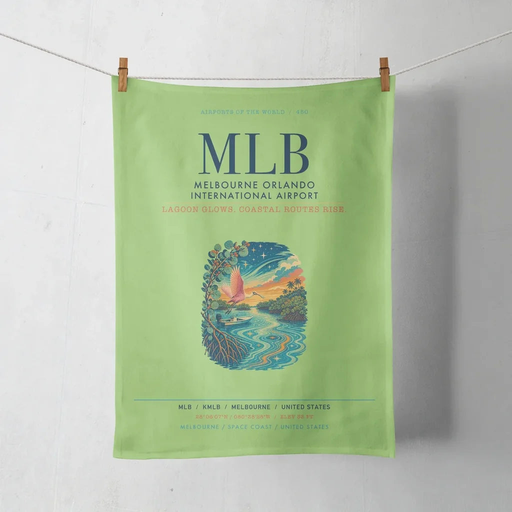 Melbourne Orlando International Airport (MLB) design on light green towel