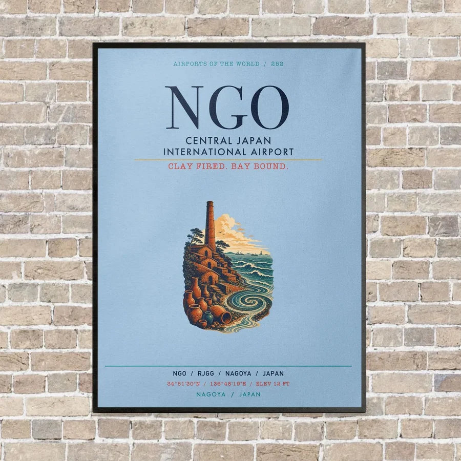 Central Japan International Airport NGO vertical canvas print - framed - light blue background