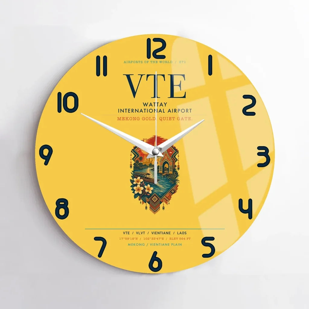 Wattay International Airport Vientiane (VTE) design on yellow no frame wall clock