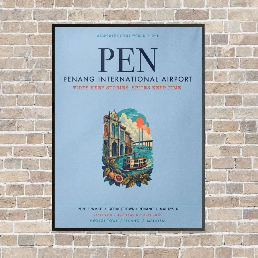 Penang International Airport PEN vertical canvas print - framed - light blue background