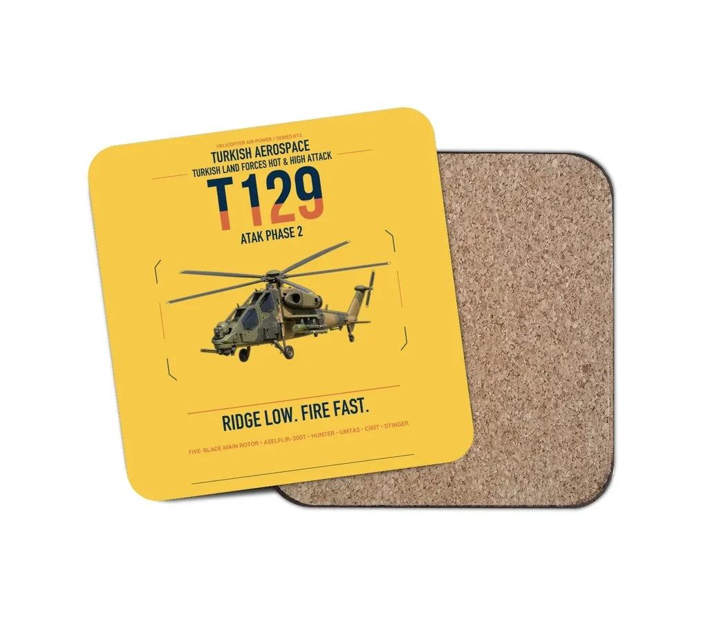 Turkish Aerospace T129 ATAK Phase 2 design on yellow 1 piece coaster