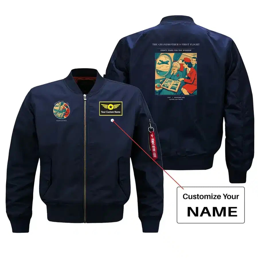 VINTAGE G4423 - The Grandmother's First Flight - Bomber Jacket design on blue+name