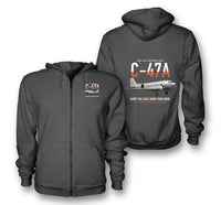 Thumbnail for C-47A Skytrain design on dark gray premium zipped hoodie, double-side print