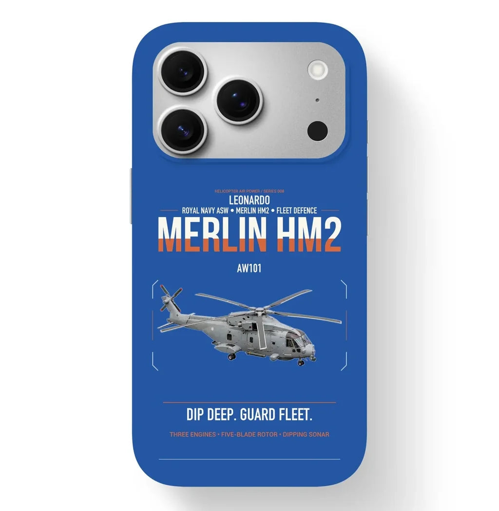 Leonardo AW101 Merlin HM2 design on blue magsafe iphone case, for iPhone 17 Pro