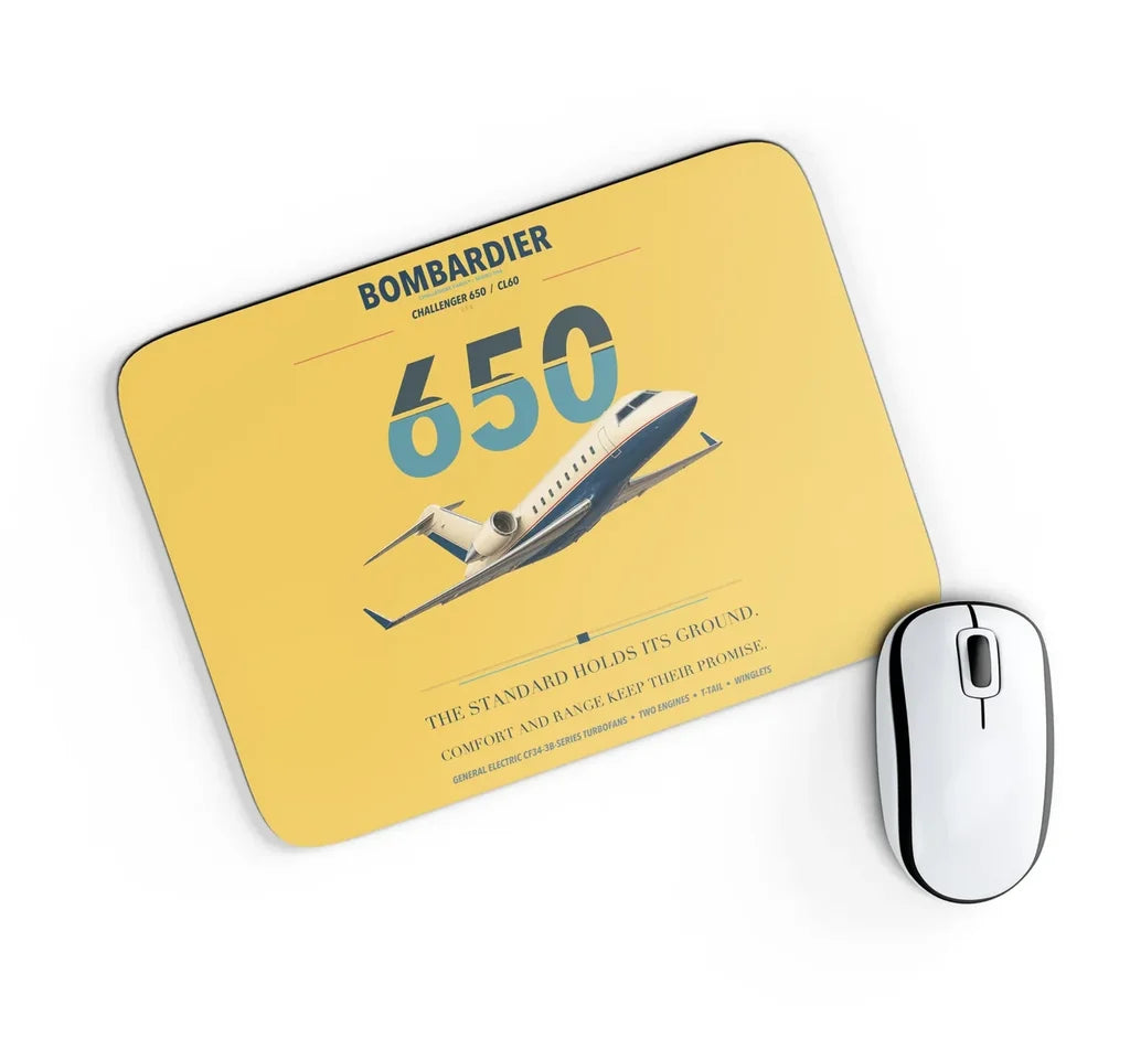 Bombardier Challenger 650 design on yellow rectangle mouse pad