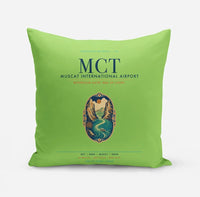 Thumbnail for Muscat International Airport (MCT) design on light green pillow