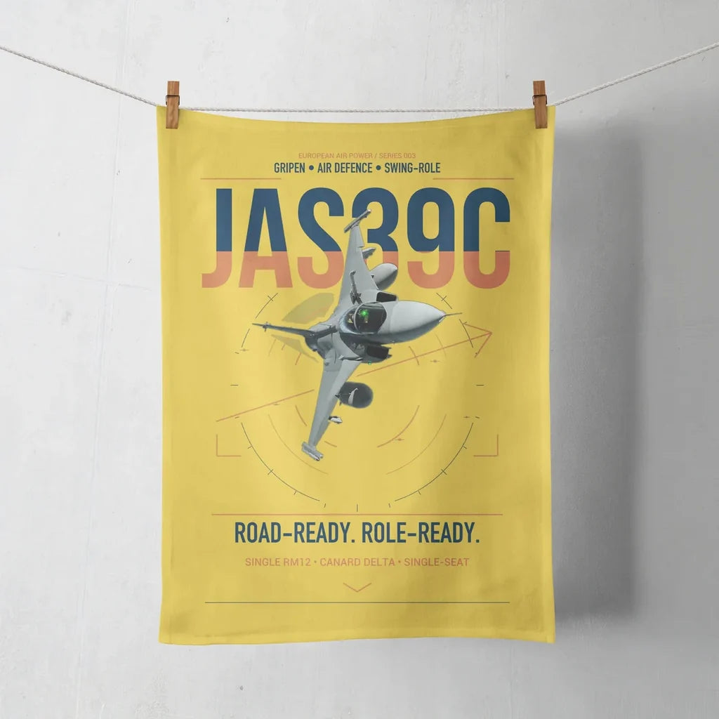 Saab JAS 39C Gripen design on yellow towel