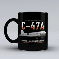 Thumbnail for C-47A Skytrain design on black ceramic mug, double-side print