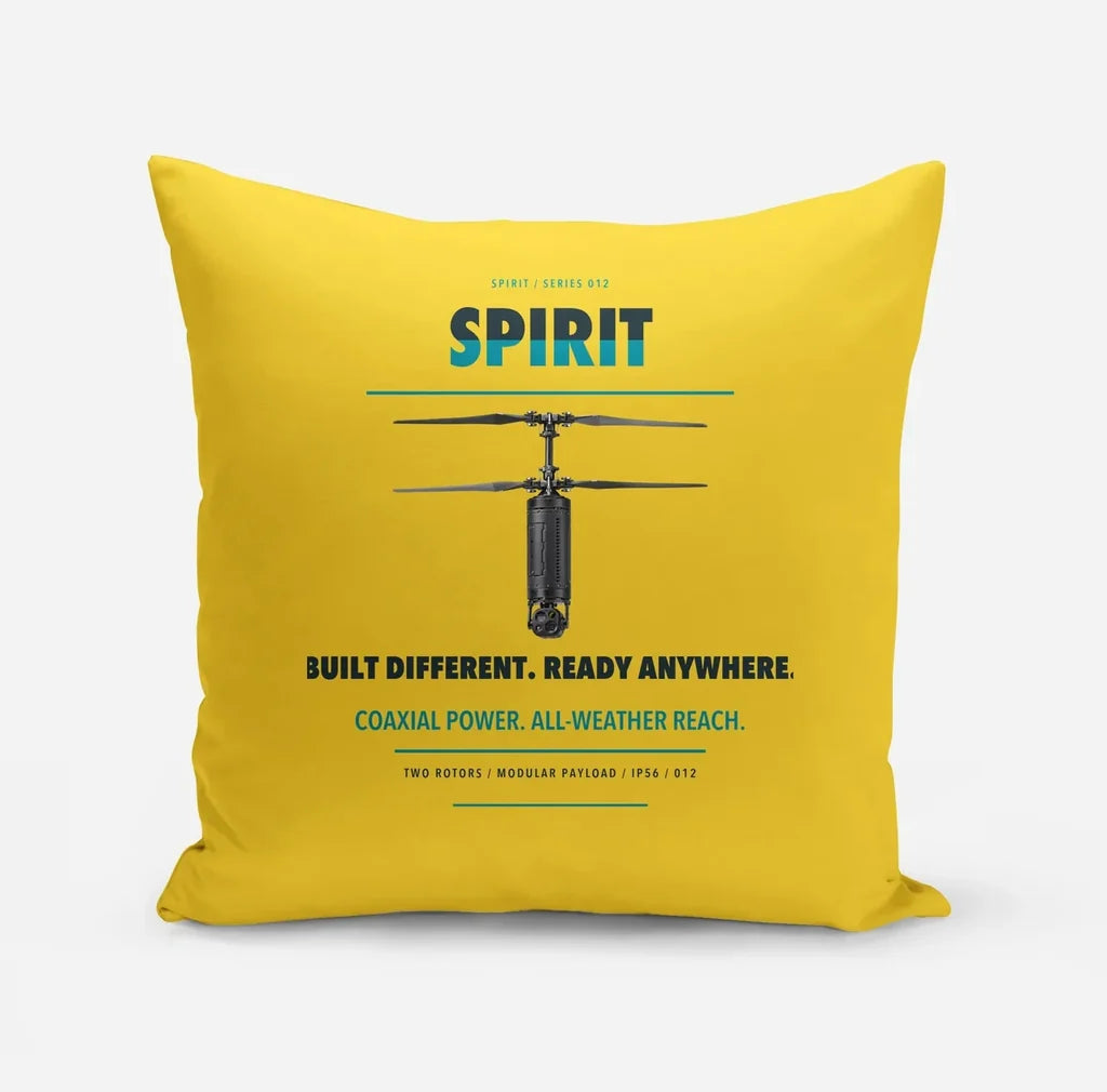 Ascent AeroSystems Spirit design on yellow pillow