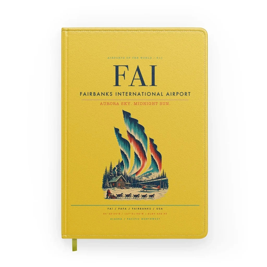 Fairbanks International Airport (FAI) design on yellow notebook