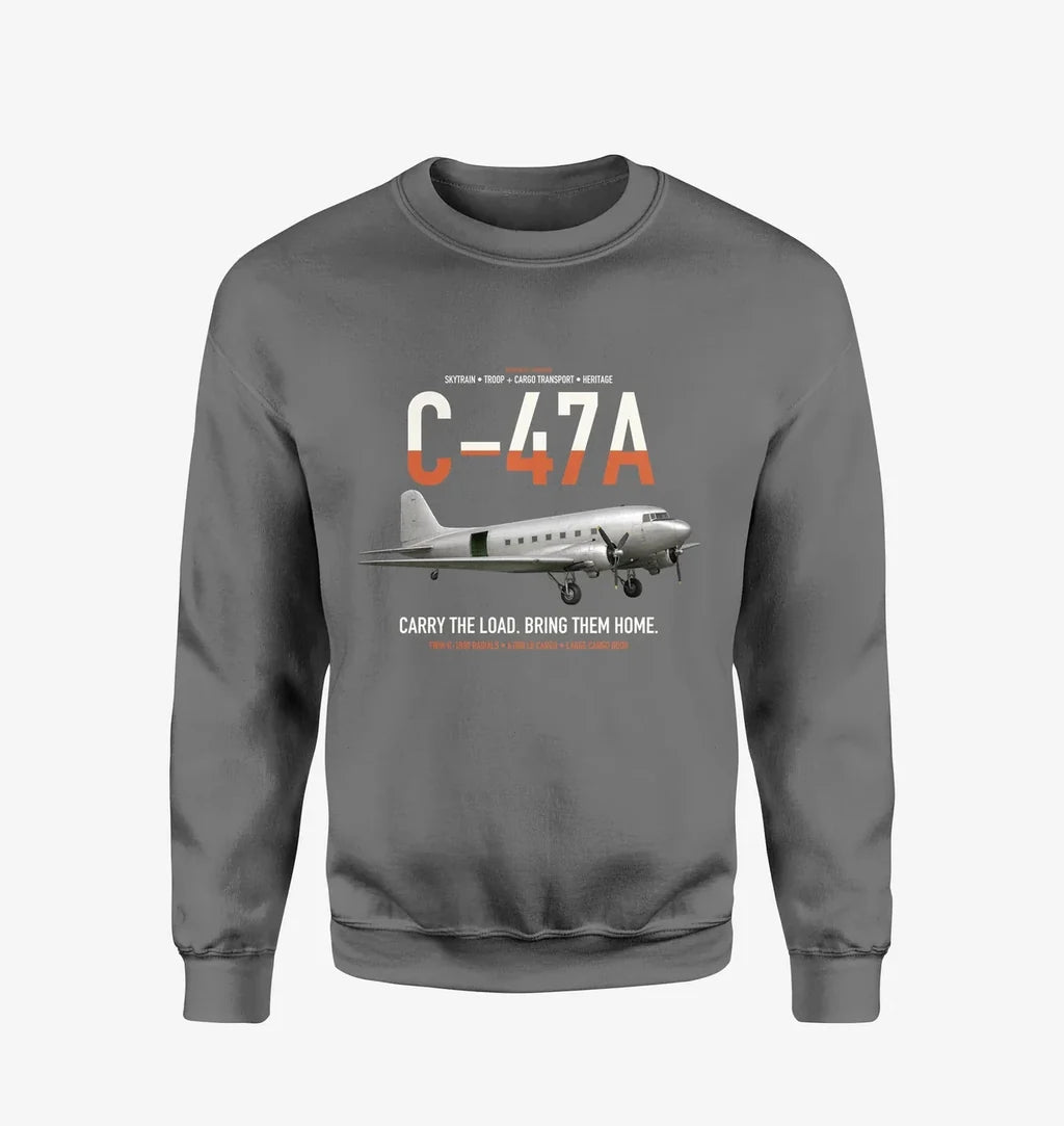 C-47A Skytrain design on gray sweatshirt