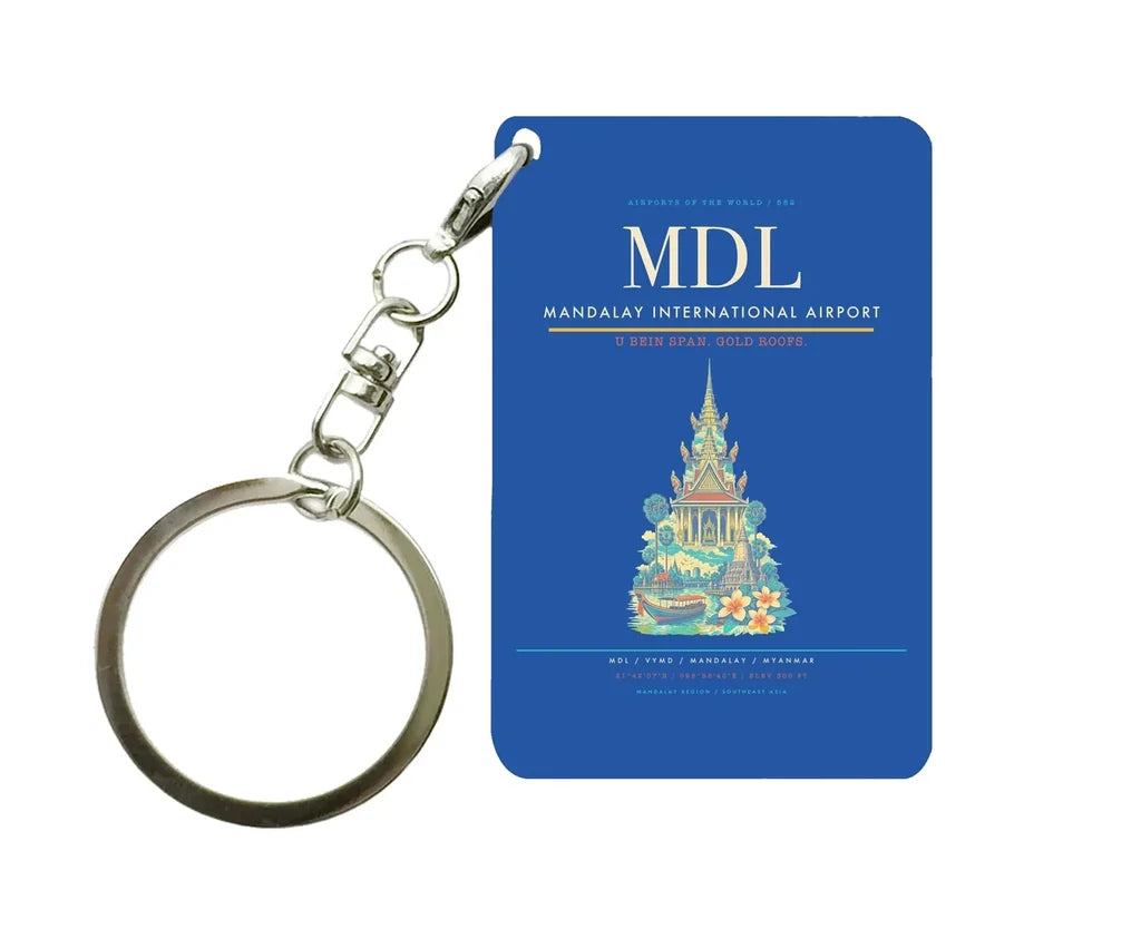 Mandalay International Airport MDL Key Chain design on blue key chain