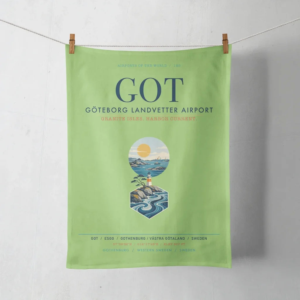 Göteborg Landvetter Airport (GOT) design on light green towel