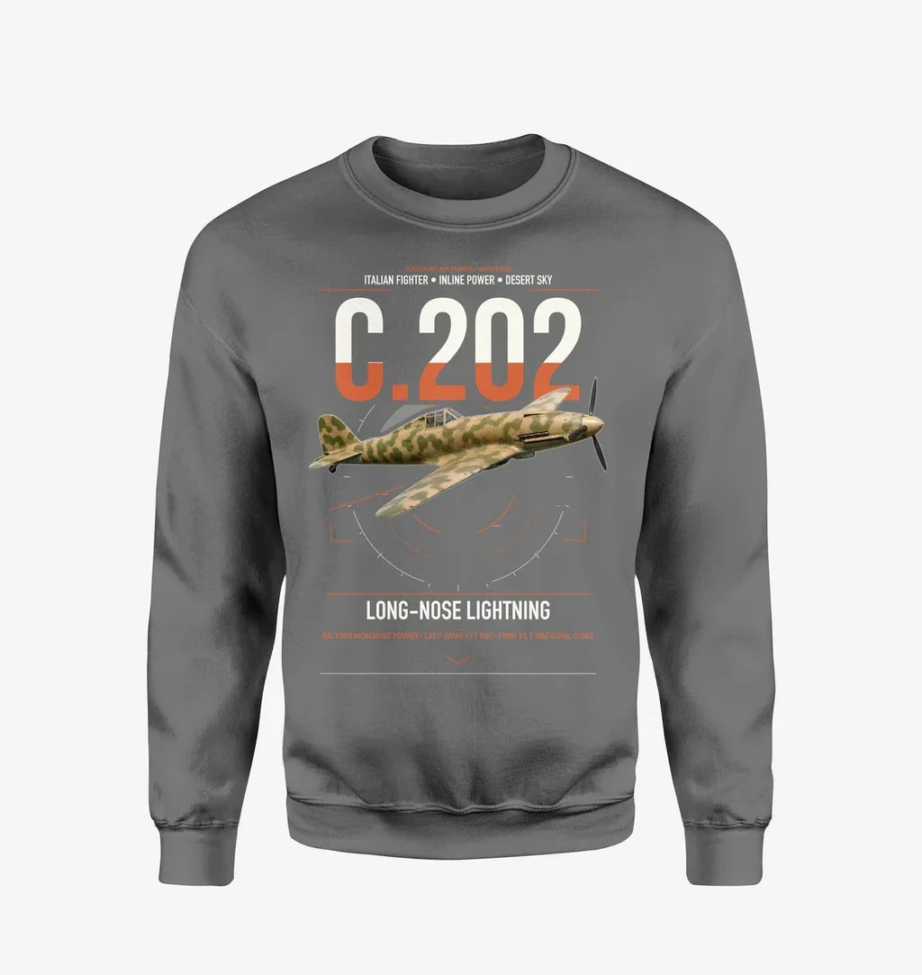 Macchi C.202 Folgore design on gray sweatshirt