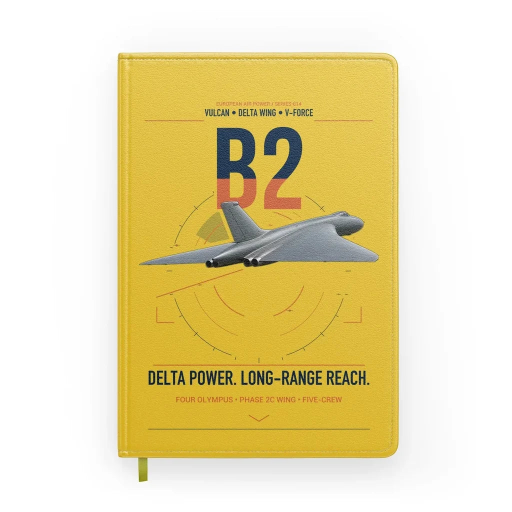 Avro Vulcan B2 design on yellow notebook