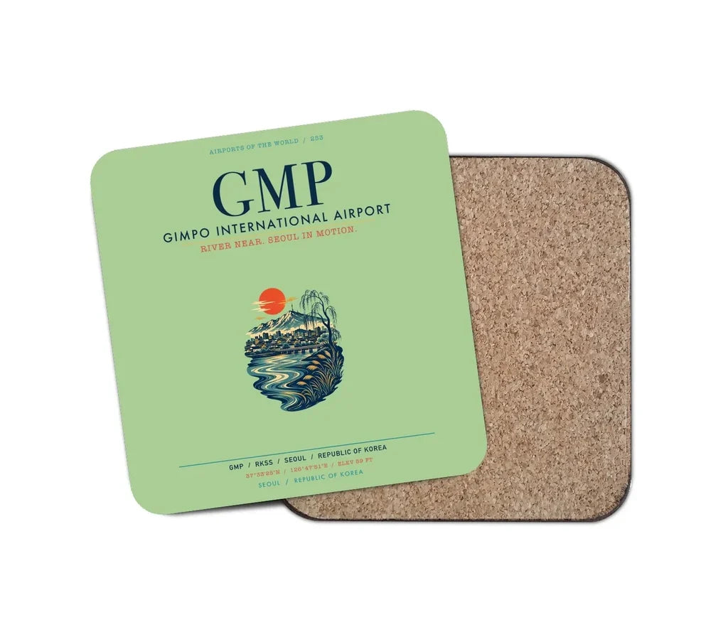 Gimpo International Airport (GMP) design on light green 1 piece coaster