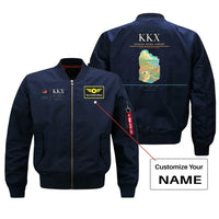Thumbnail for Kikaiga Shima Airport (KKX) design on blue bomber jacket with custom name patch
