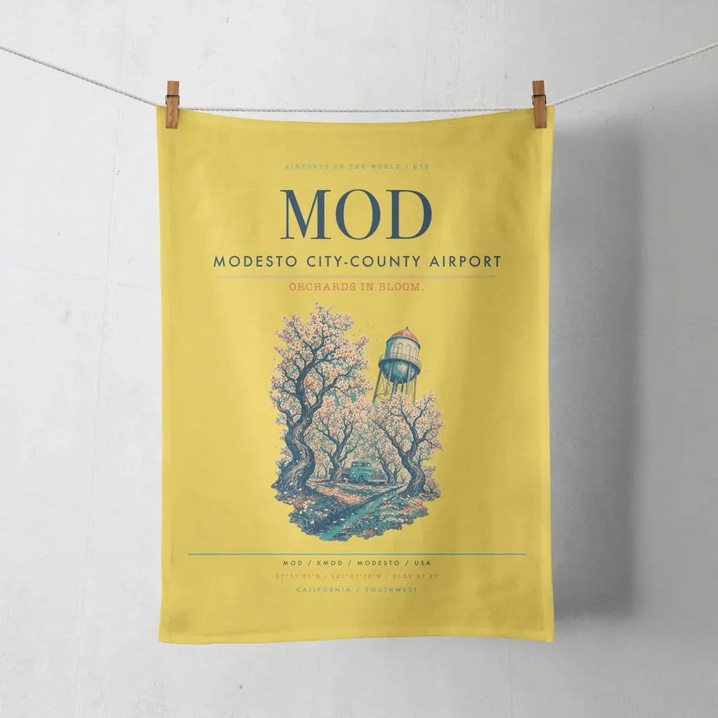 Modesto City-County Airport (MOD) design on yellow towel