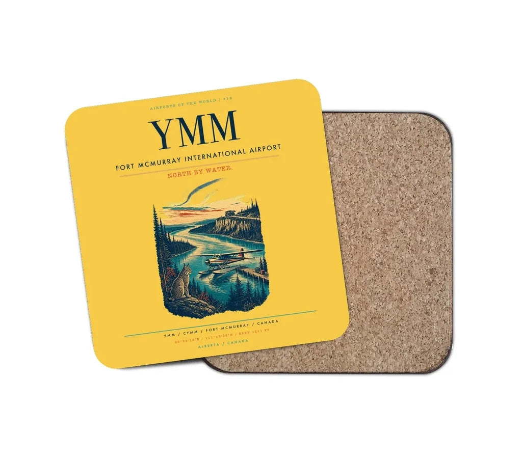 Fort McMurray International Airport (YMM) design on yellow 1 piece coaster