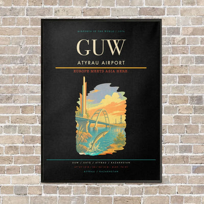 Atyrau Airport GUW vertical canvas print - framed - black background