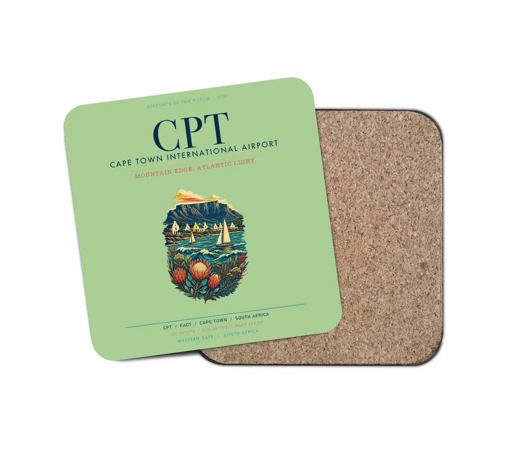 Cape Town International Airport (CPT) design on light green 1 piece coaster