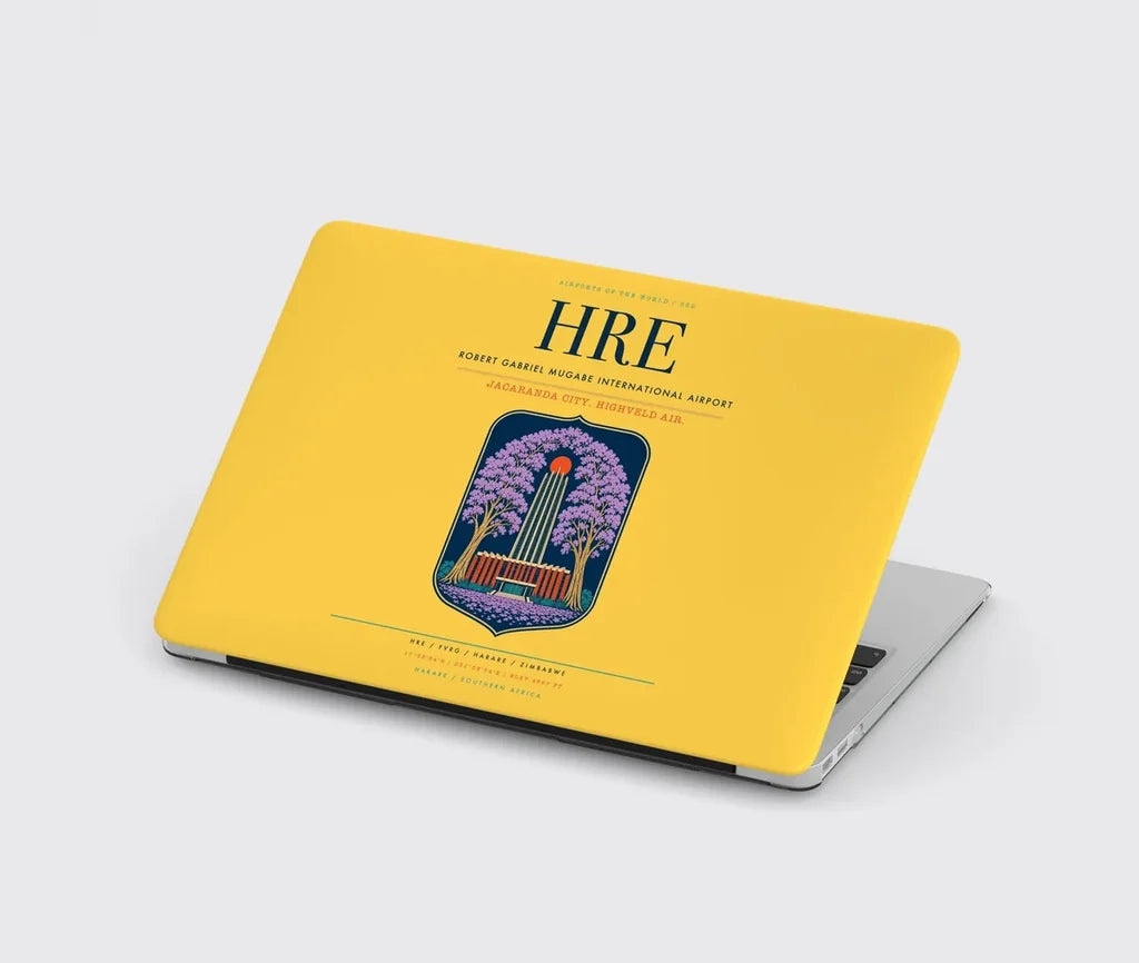 Robert Gabriel Mugabe International Airport (HRE) design on yellow MacBook case